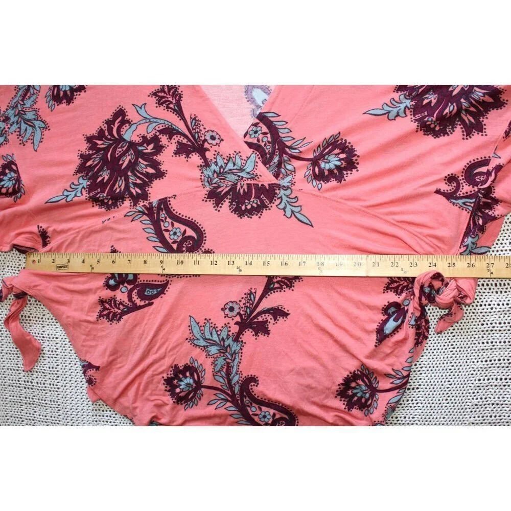 Free People Maui Wowie Paisley Flowy Blouse Size M/oversize Pink Top Casual